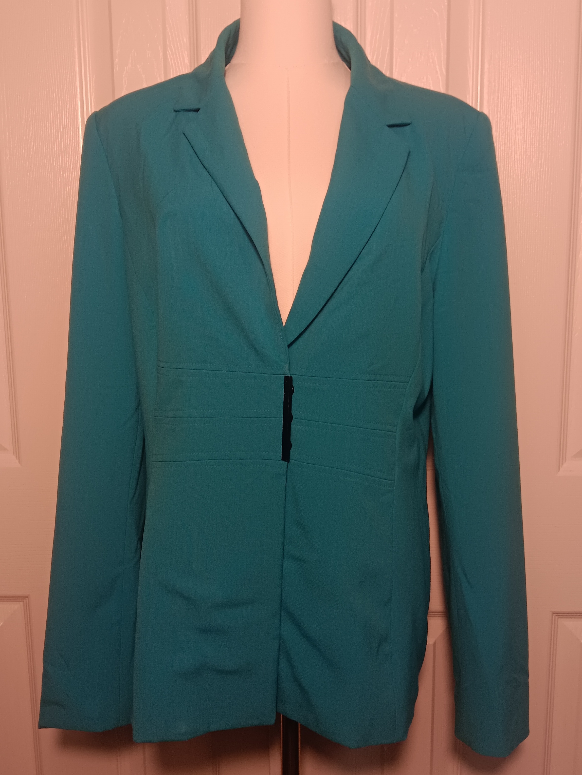 Calvin Klein Teal Tailored Blazer With Bar Clasp Closure